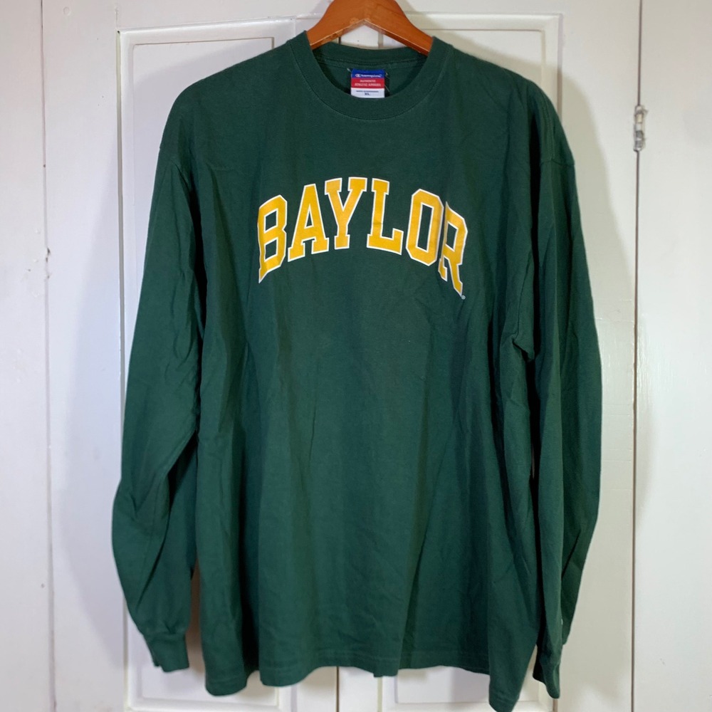Baylor University Champion Long Sleeve T-Shirt Mens XL Green Cotton Graphic Tee